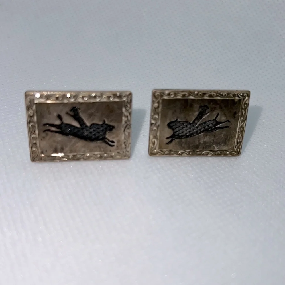 VINTAGE CUFF LINKS STAMPED “STERLING 925” SILVER WESTERN BRONCO HORSE